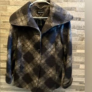 Ellen Tracy Black and Gray Checkered Pea Coat
